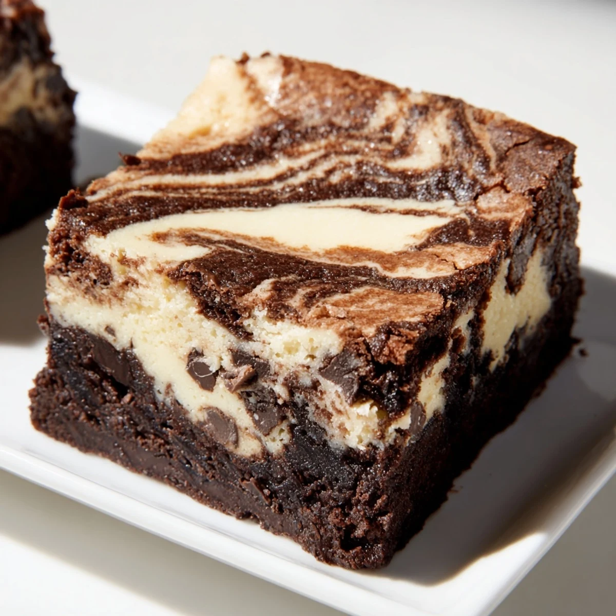 Decadent sourdough brownie squares featuring swirled cheesecake layer and cracked chocolate top