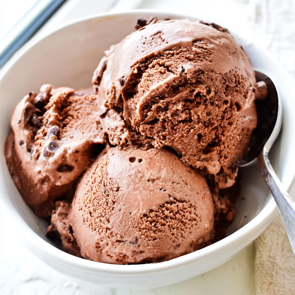 Homemade chocolate sourdough ice cream with a smooth velvety texture and tangy sourdough undertones