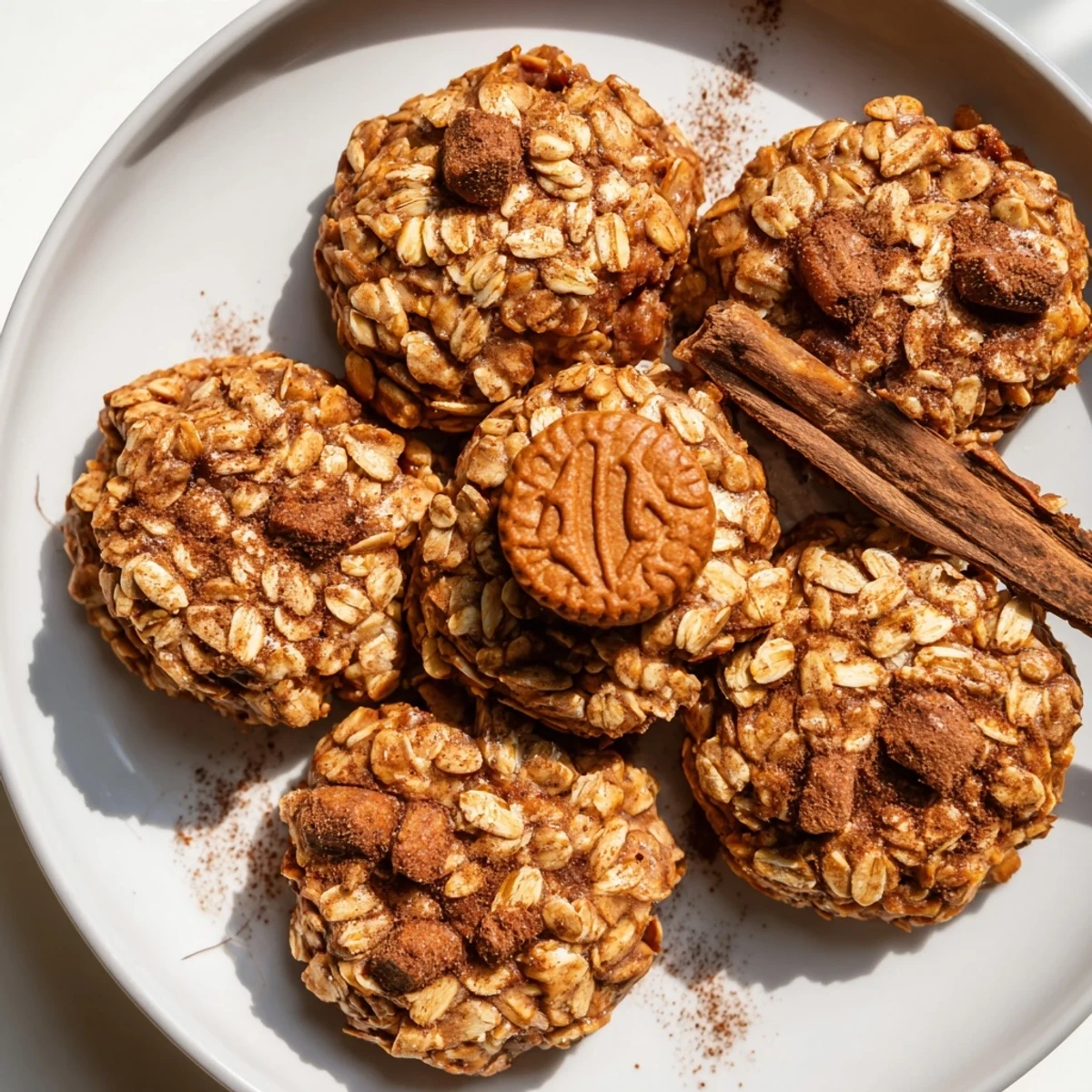 Chewy homemade Biscoff oatmeal Lotus cookies featuring crunchy biscuit pieces and warm cinnamon spice