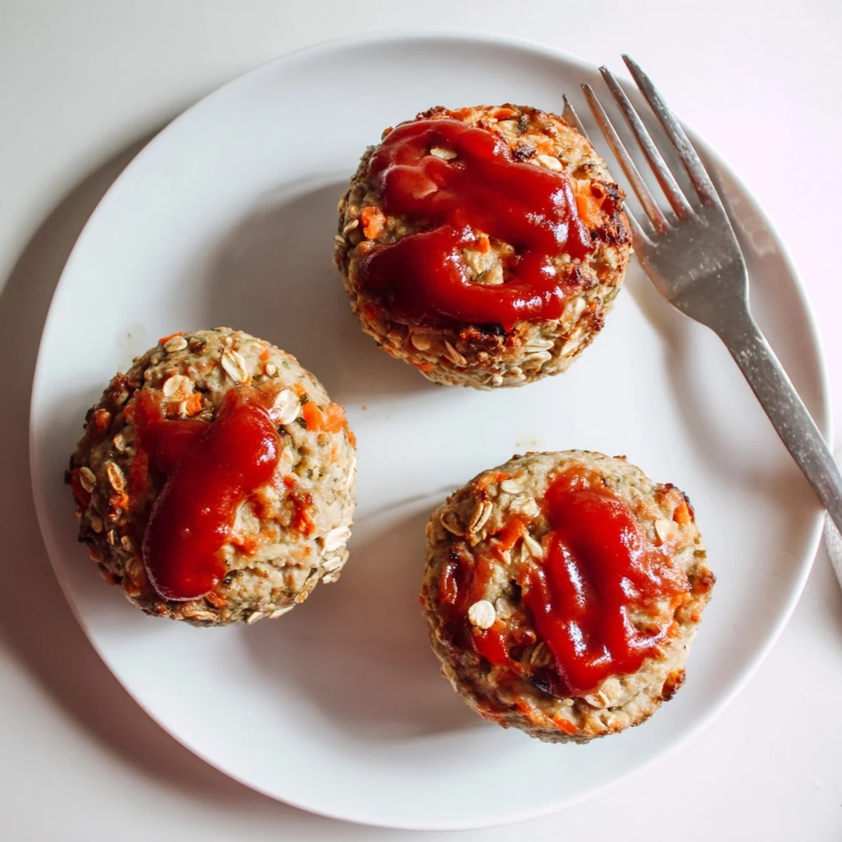 Healthy portion-controlled turkey meatloaf muffins topped with tomato glaze and fresh herbs