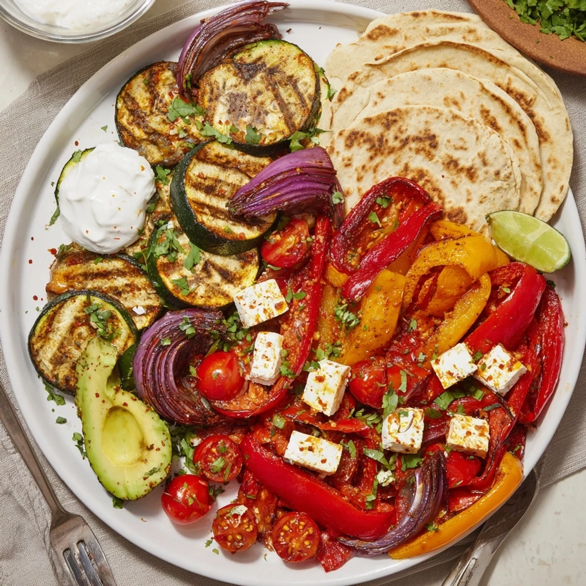 Colorful bell peppers and crumbled feta make Tajin Feta Sheet Pan Fajitas perfect