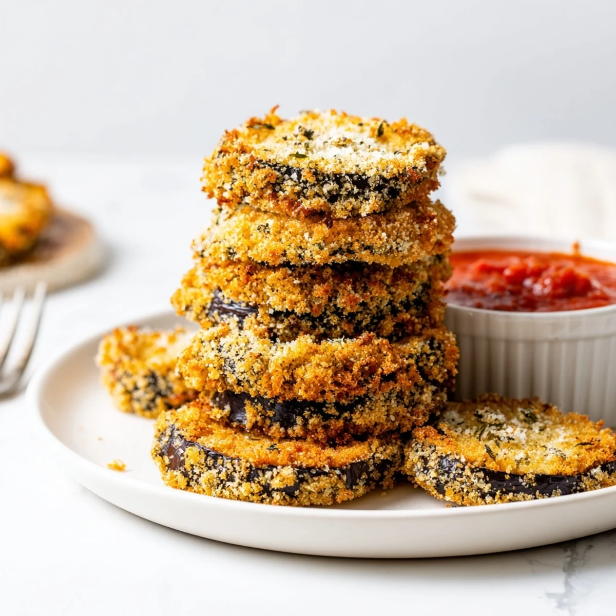 Oven-fresh Crispy Baked Eggplant with Parmesan, crisp outside, tender inside.
