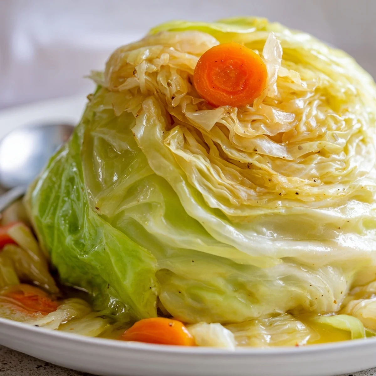 Hearty Savory Braised Cabbage Recipe served warm with roasted potatoes or sausages