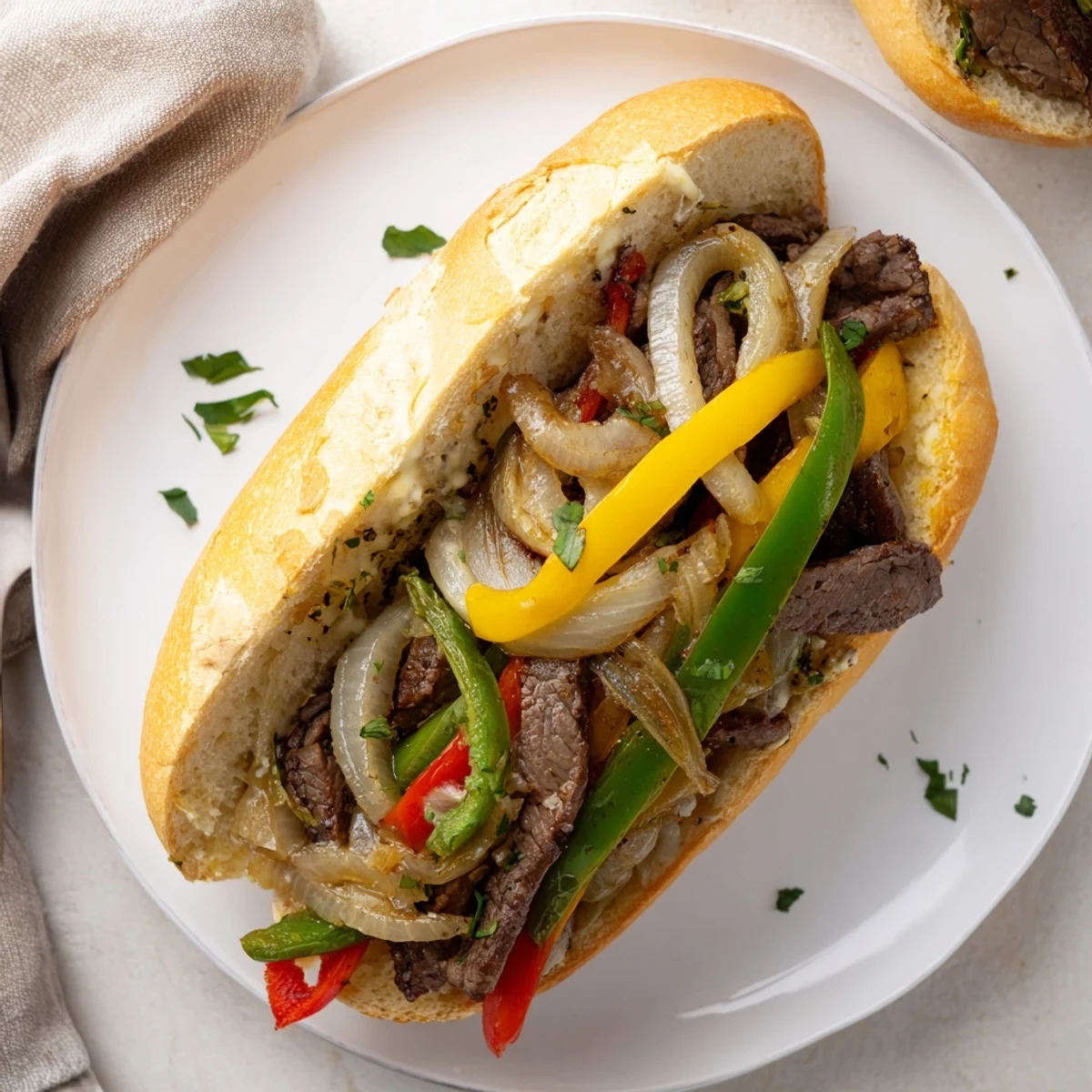 Philly Cheesesteak Garlic Bread with melty provolone, sizzling steak, golden toasty crust