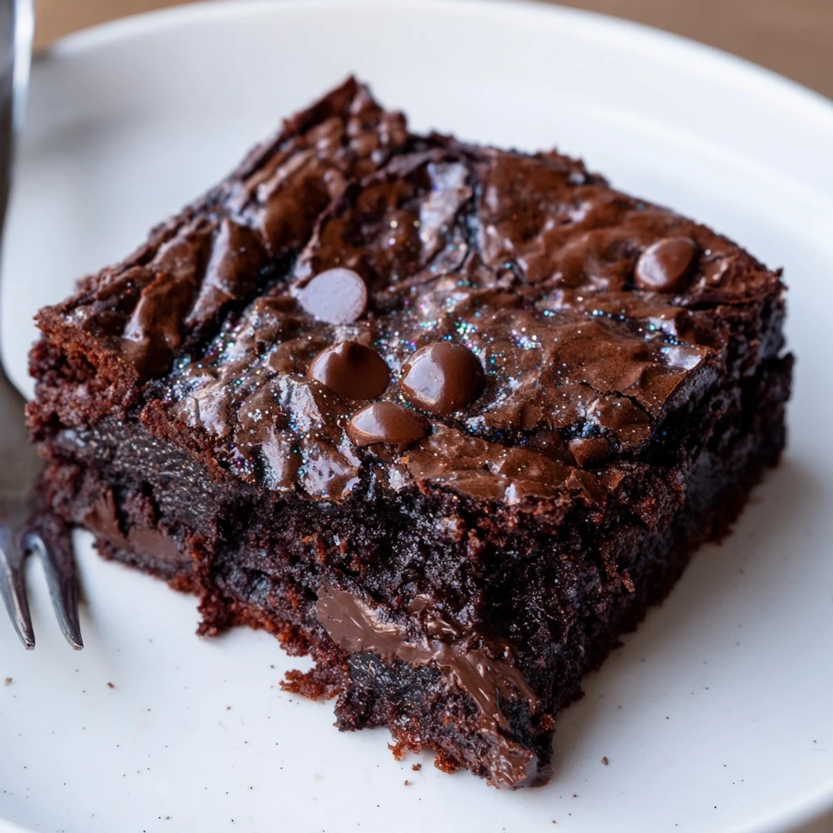 Warm Sourdough Cosmic Chocolate Brownies cooling on parchment, chocolate chips glistening