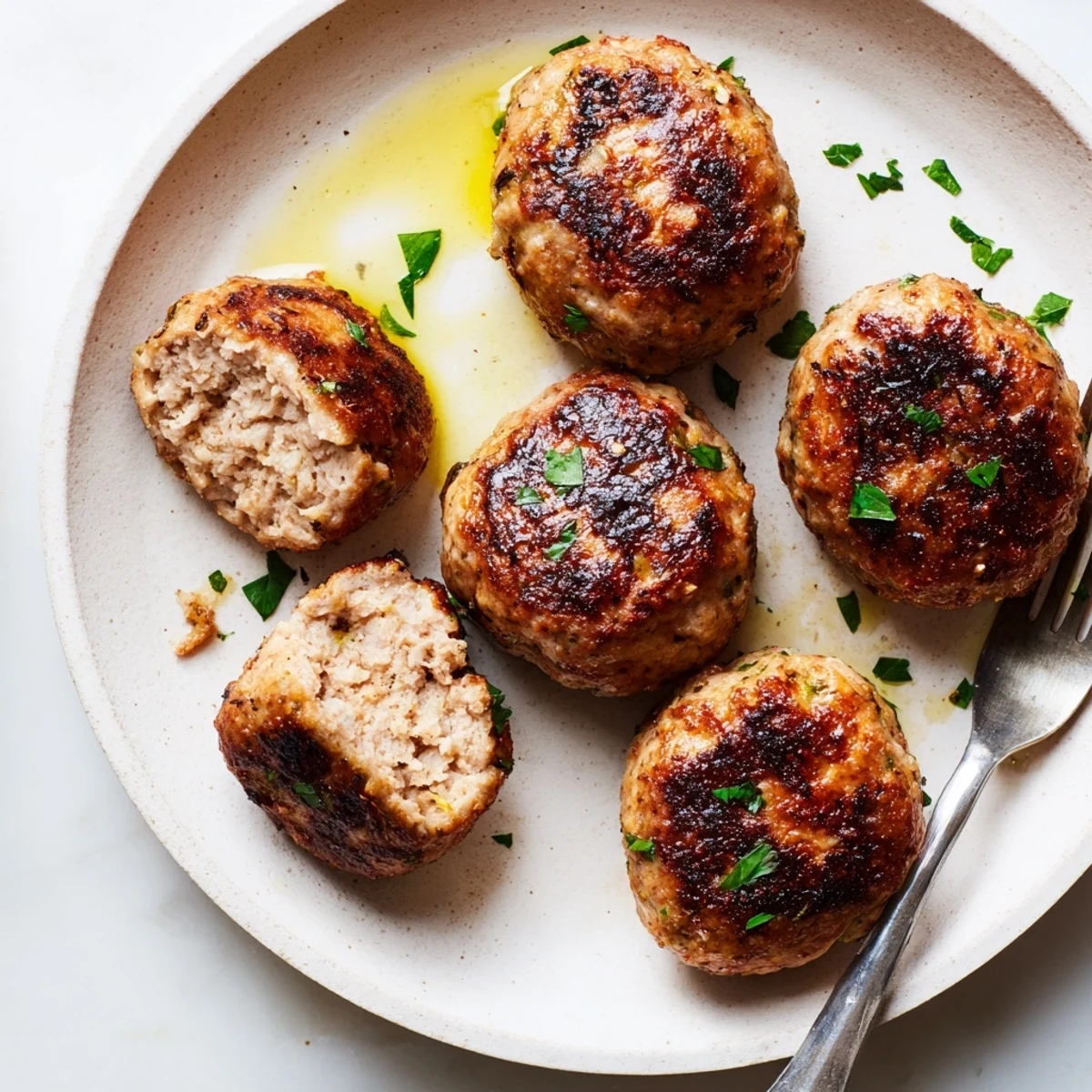 Bite-sized Juicy Chicken Meatballs served over pasta with tomato sauce
