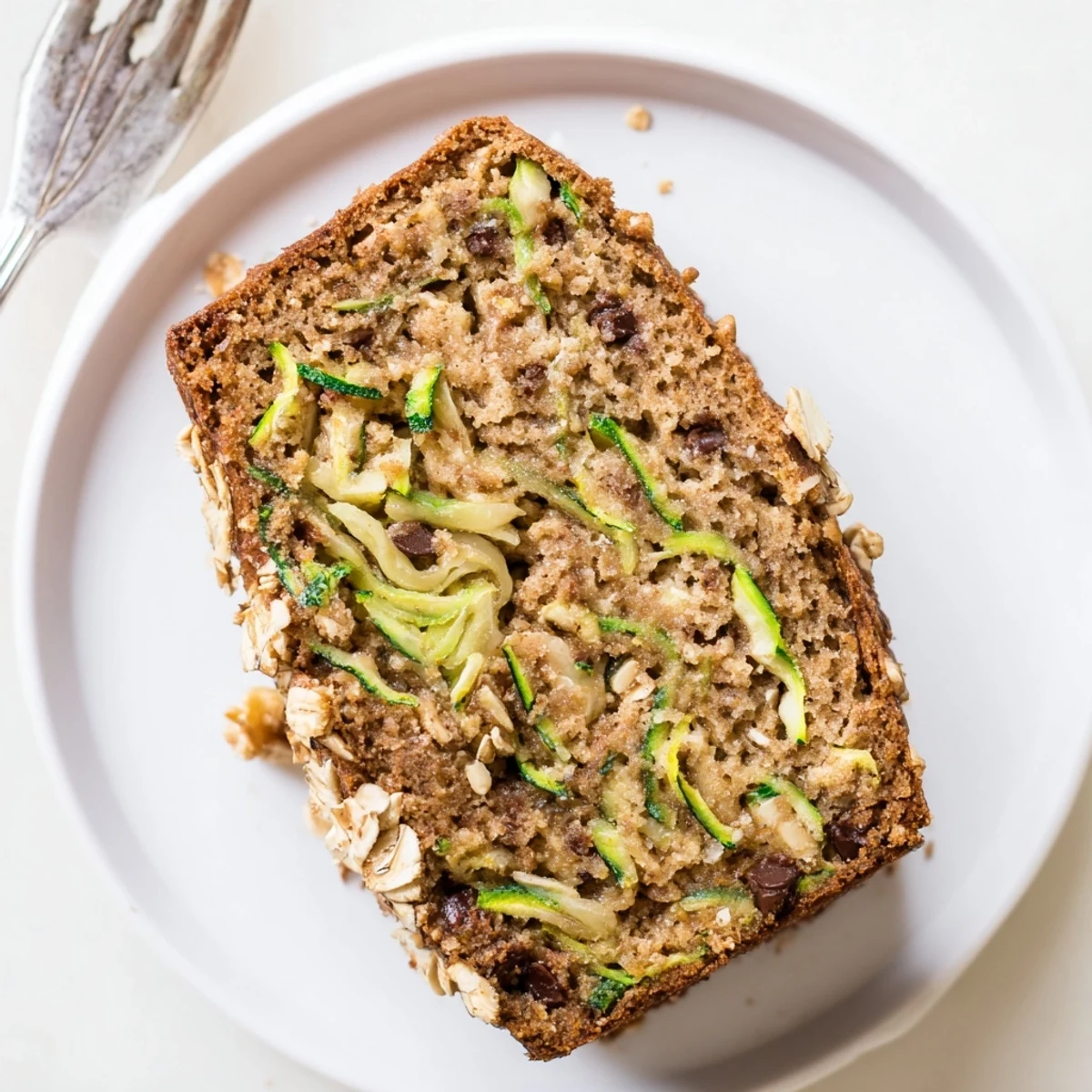 Warm Zucchini Banana Bread sliced on rack, moist crumb and cinnamon aroma