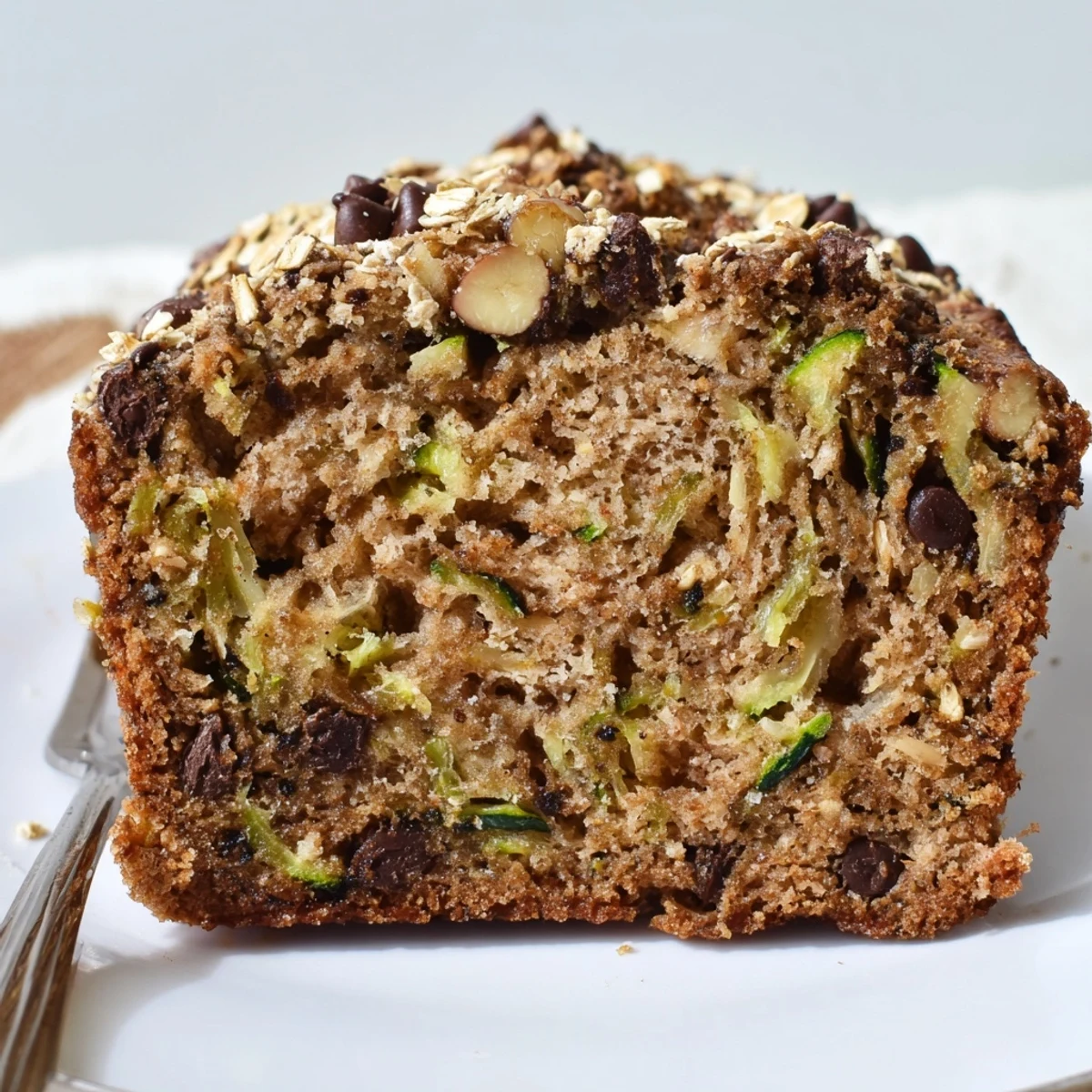 Single loaf of golden Zucchini Banana Bread cooling in pan, tender slices