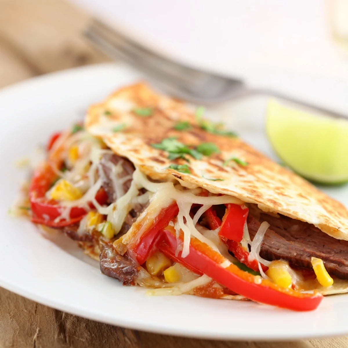 Sweet Savory Beef Quesadillas Recipe with caramelized onions and gooey cheese.