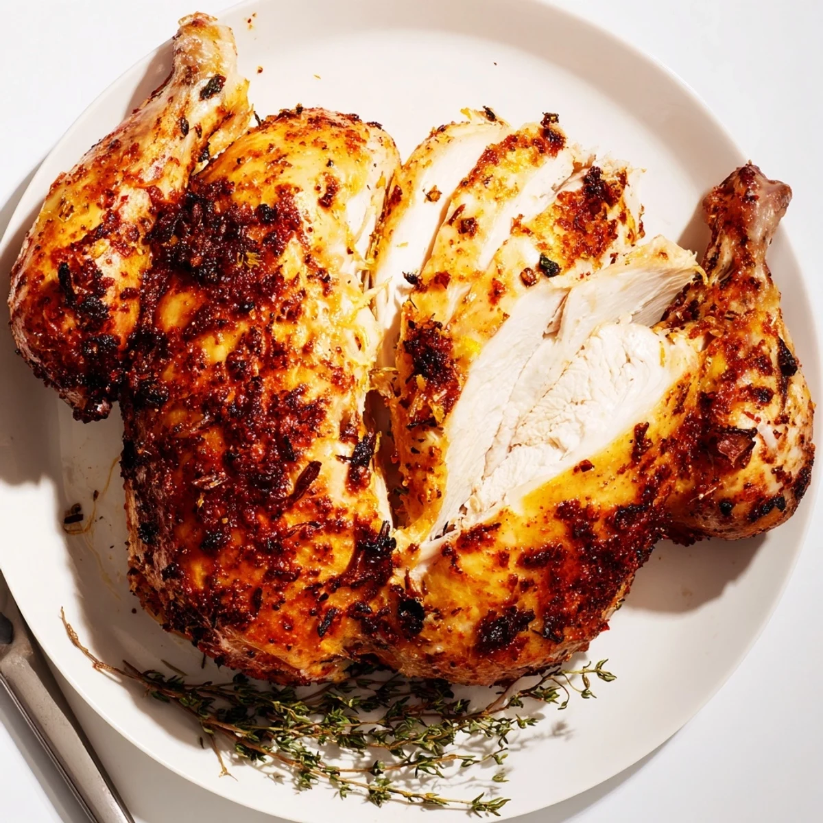 Aromatically marinated Buttermilk Roasted Chicken, lemon-garlic fragrance, served with roasted vegetables