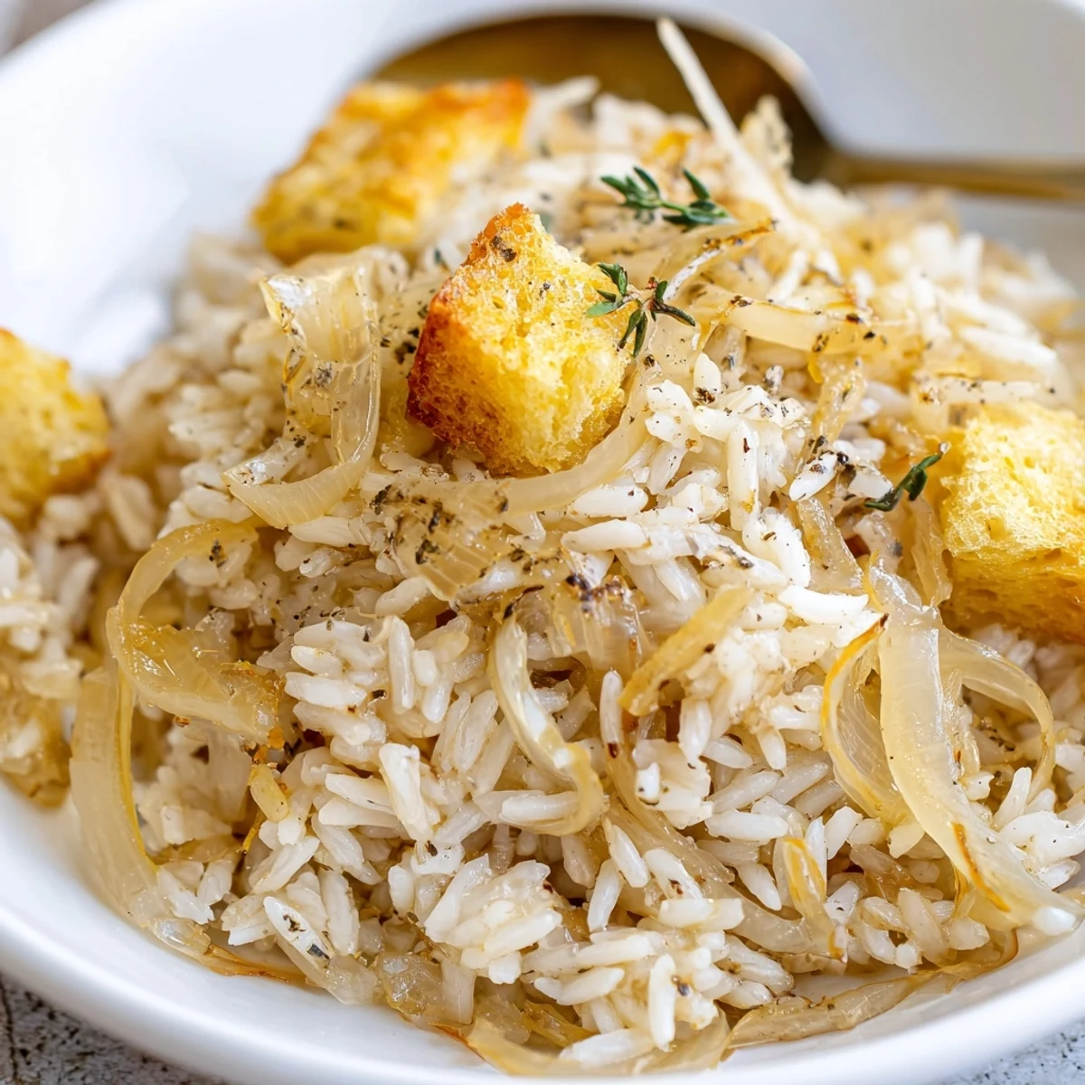 A comforting casserole of caramelized onions and rice: French Onion Soup Rice