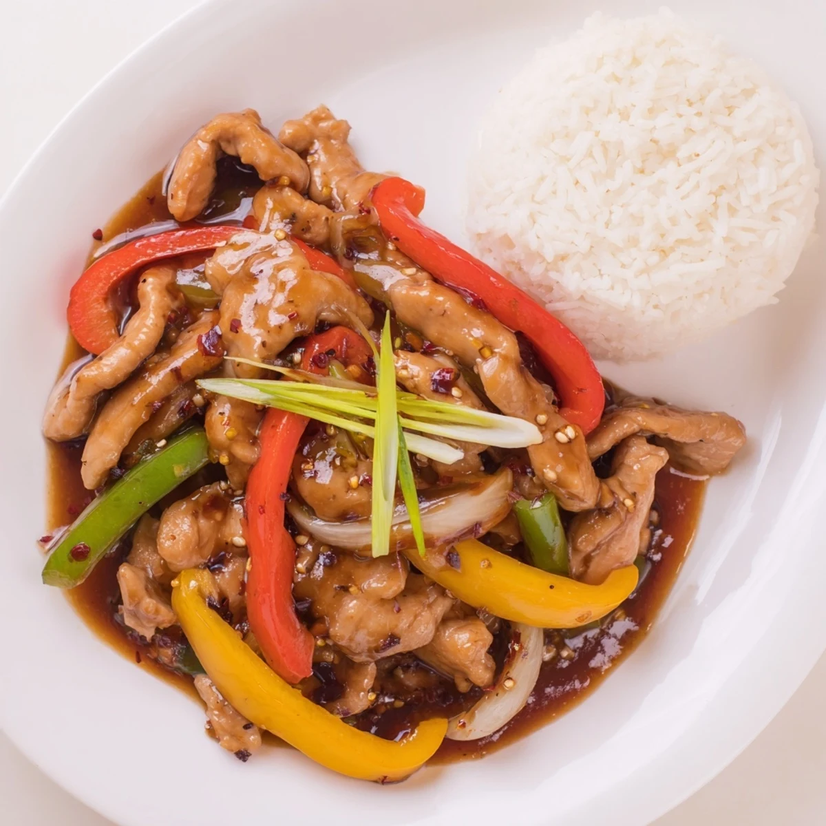 Steaming Quick Pepper Chicken Stir Fry sizzling in a wok with vibrant peppers