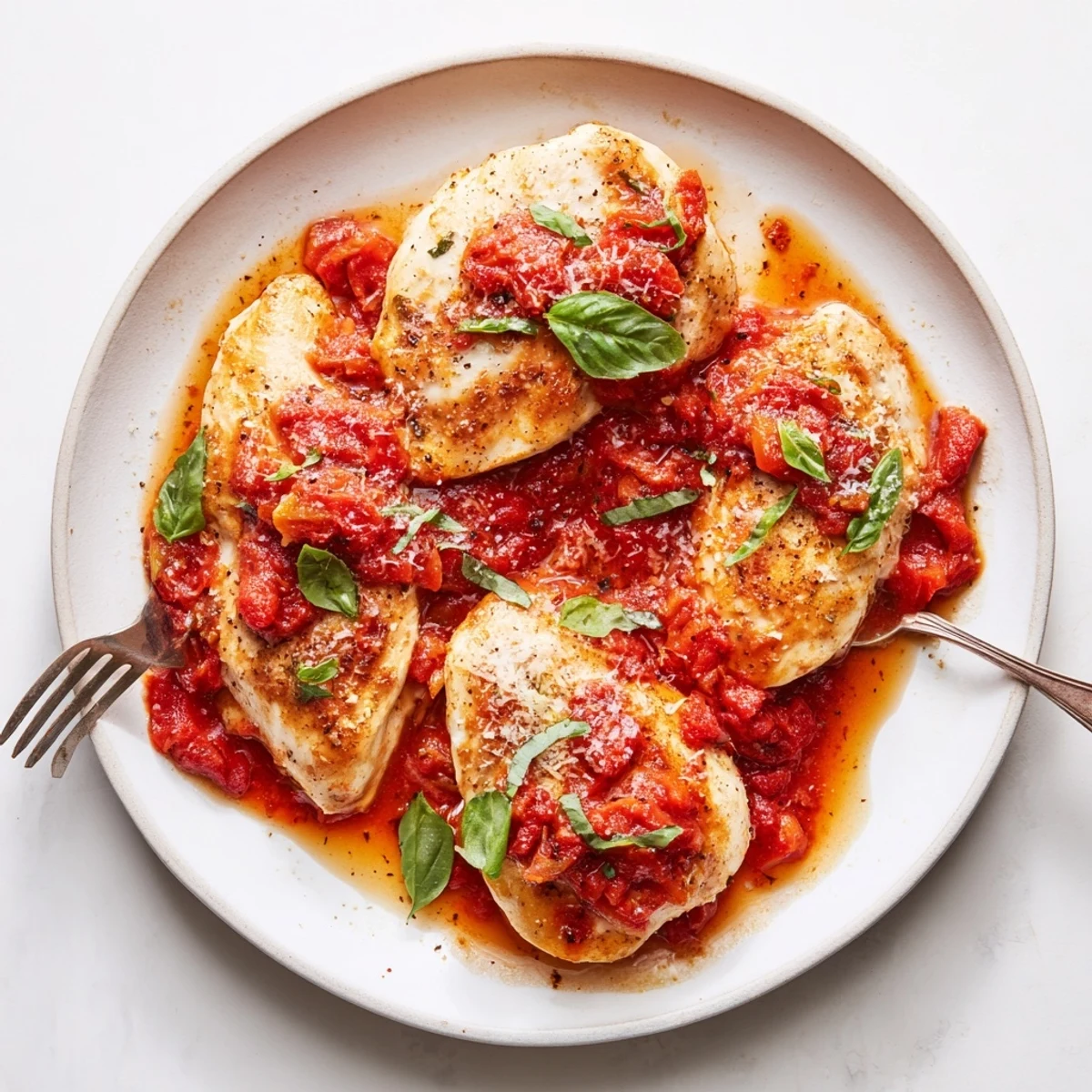 A cozy bowl showing Slow Cooker Tomato Basil Chicken Breasts nestled on rice