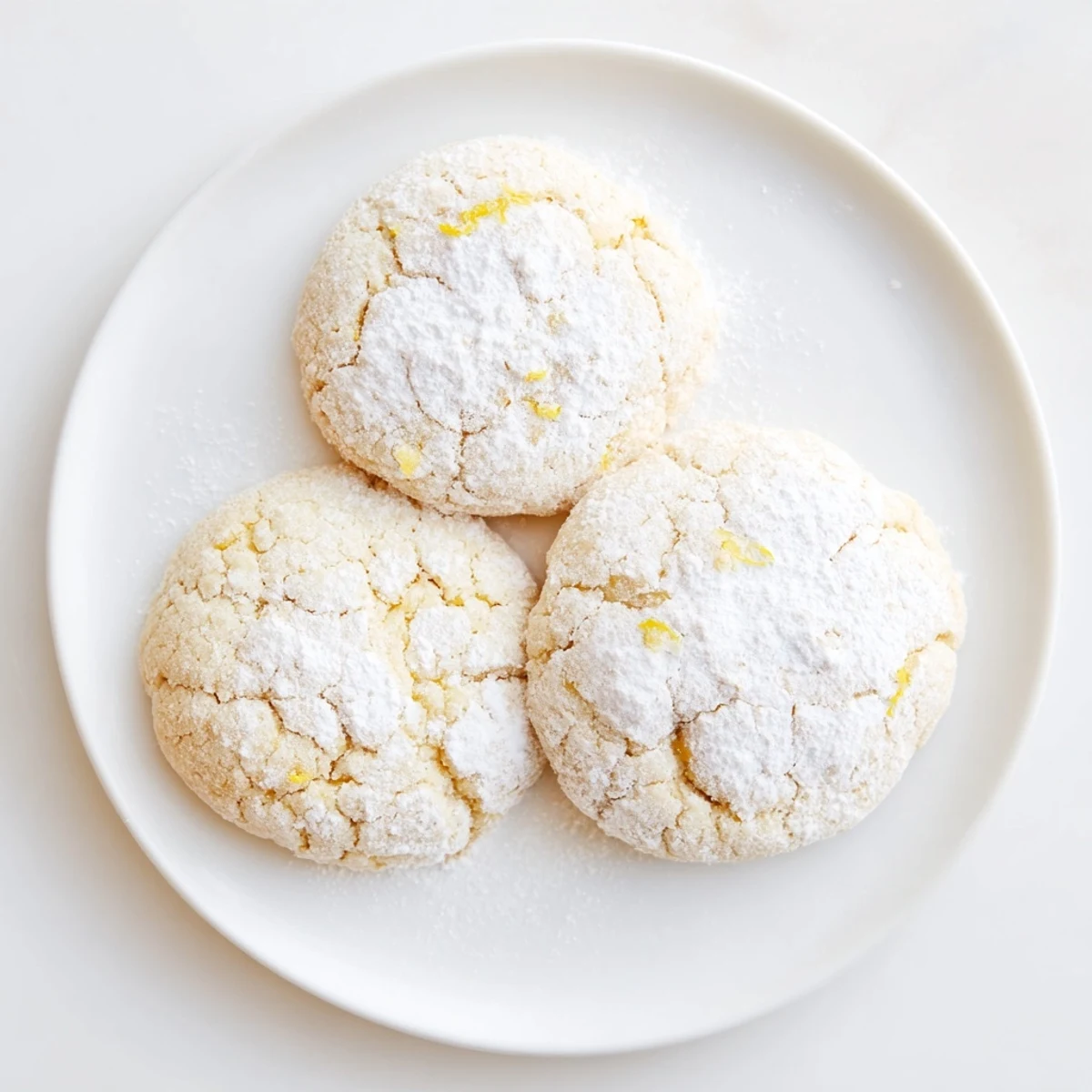Soft chewy lemon cookies dusted with powdered sugar on a white wire cooling rack.