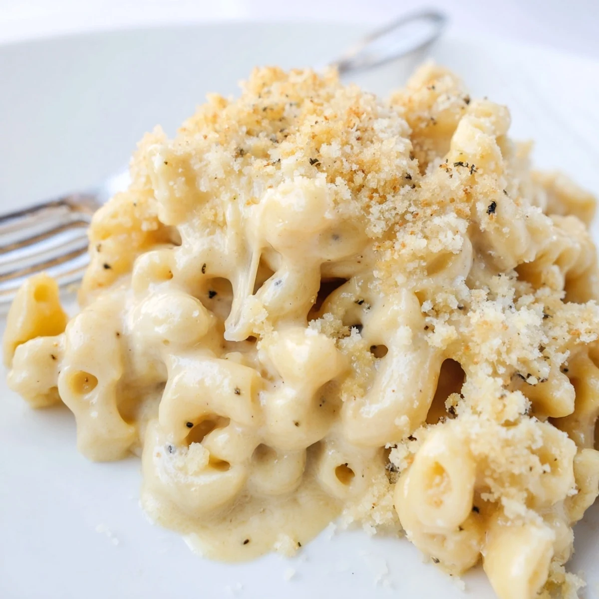 Golden-baked Mac And Cheese with crunchy topping, bubbling and ready.