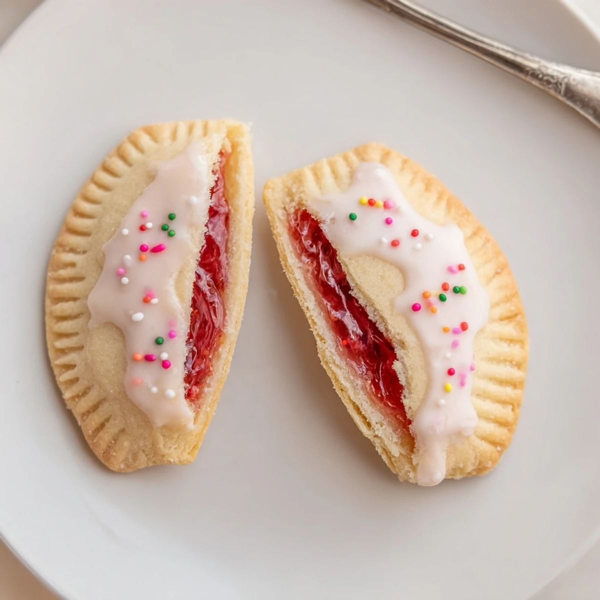 Strawberry Pop Tart Cookies on a wire rack, glossy glaze and sprinkles