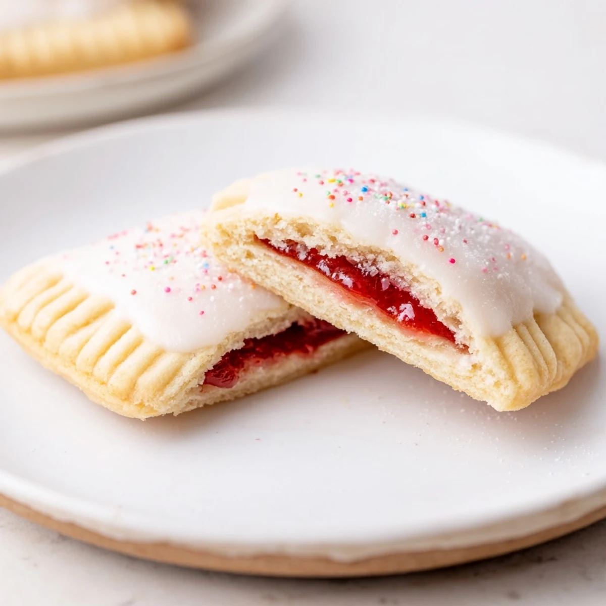 Stack of Strawberry Pop Tart Cookies beside a tall glass of milk