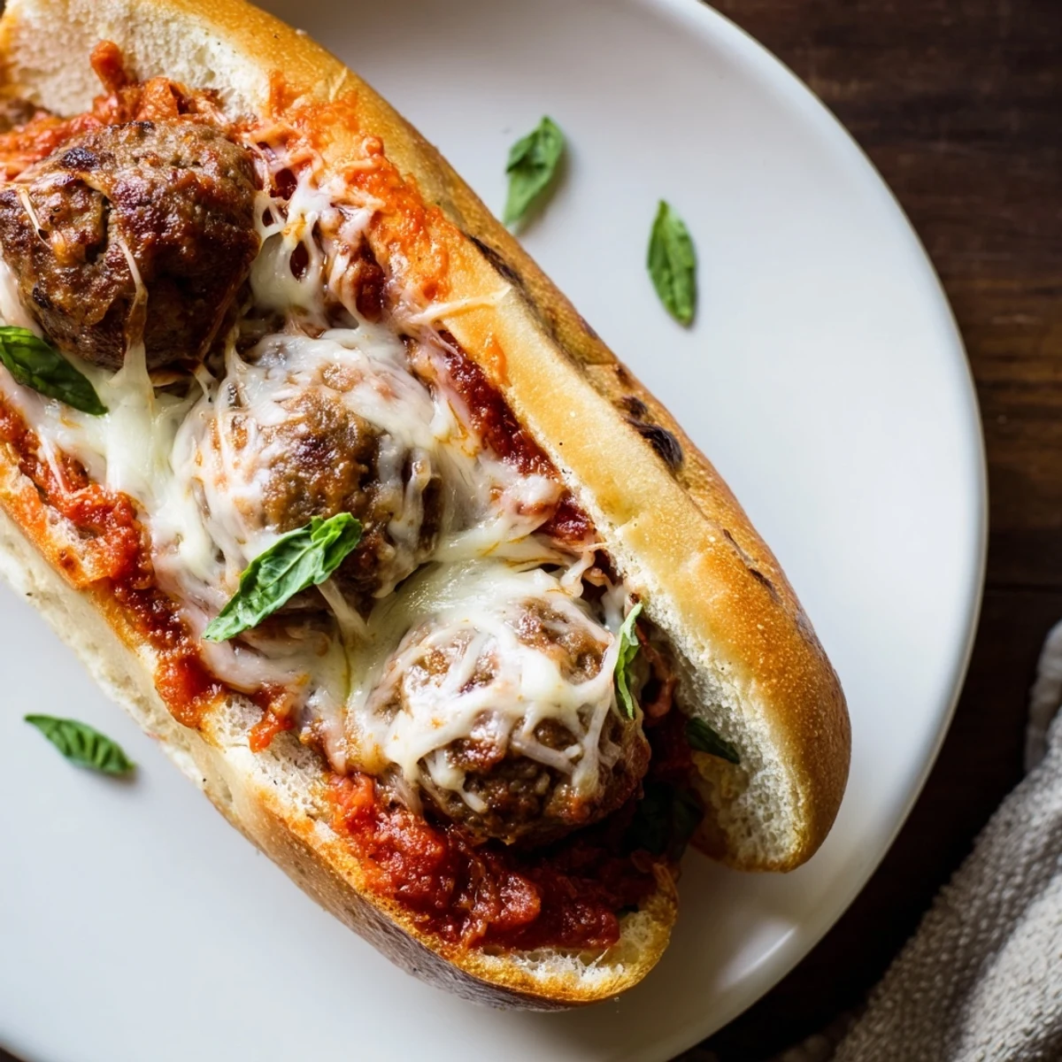 Cheesy Meatball Subs with bubbly mozzarella, steaming sauce, toasted golden sub roll