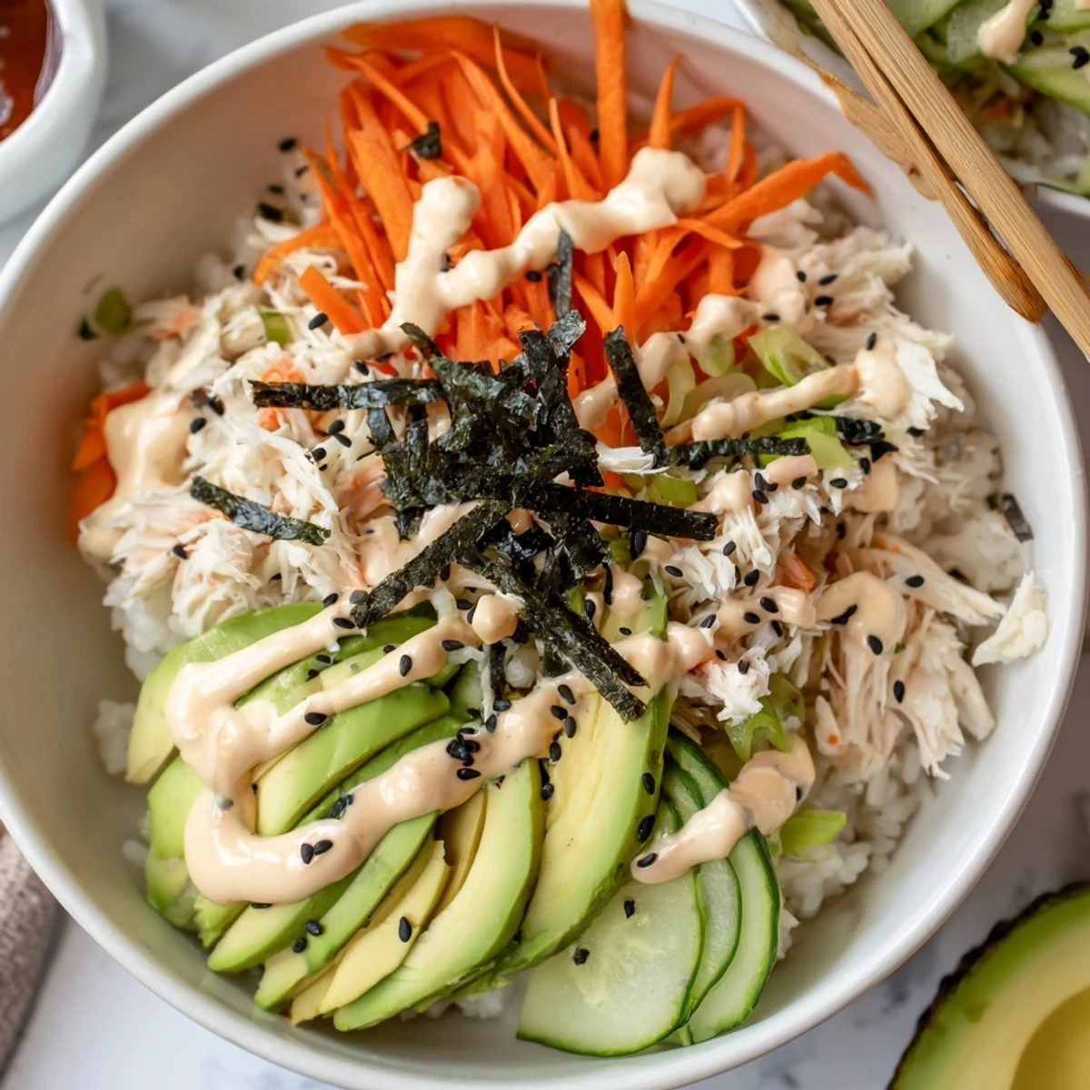 Bright California Roll Sushi Bowls for weeknight dinners, crisp cucumber and nori ribbons.