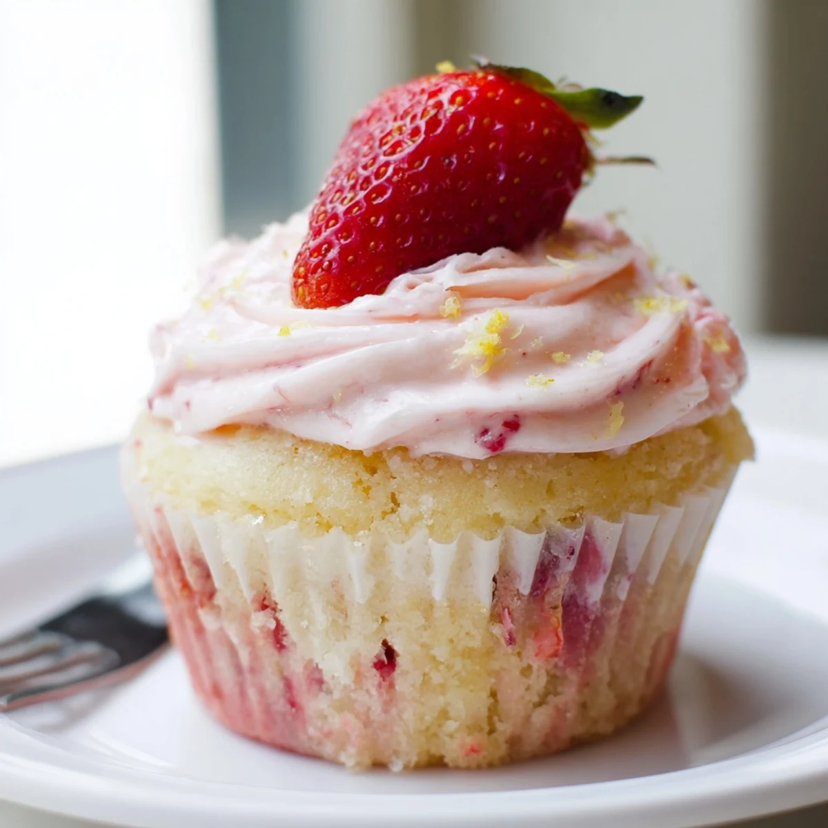 Row of Strawberry Lemonade Cupcakes cooling on wire rack, bright pink frosting