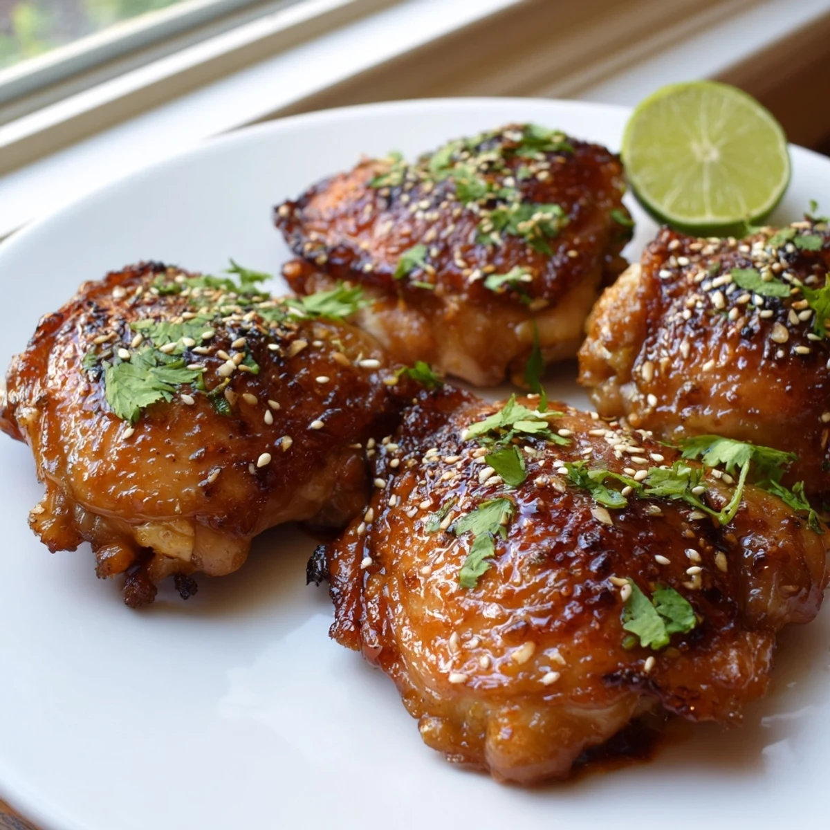 Golden sweet chili air fryer chicken thighs with crispy skin and a sticky caramelized glaze