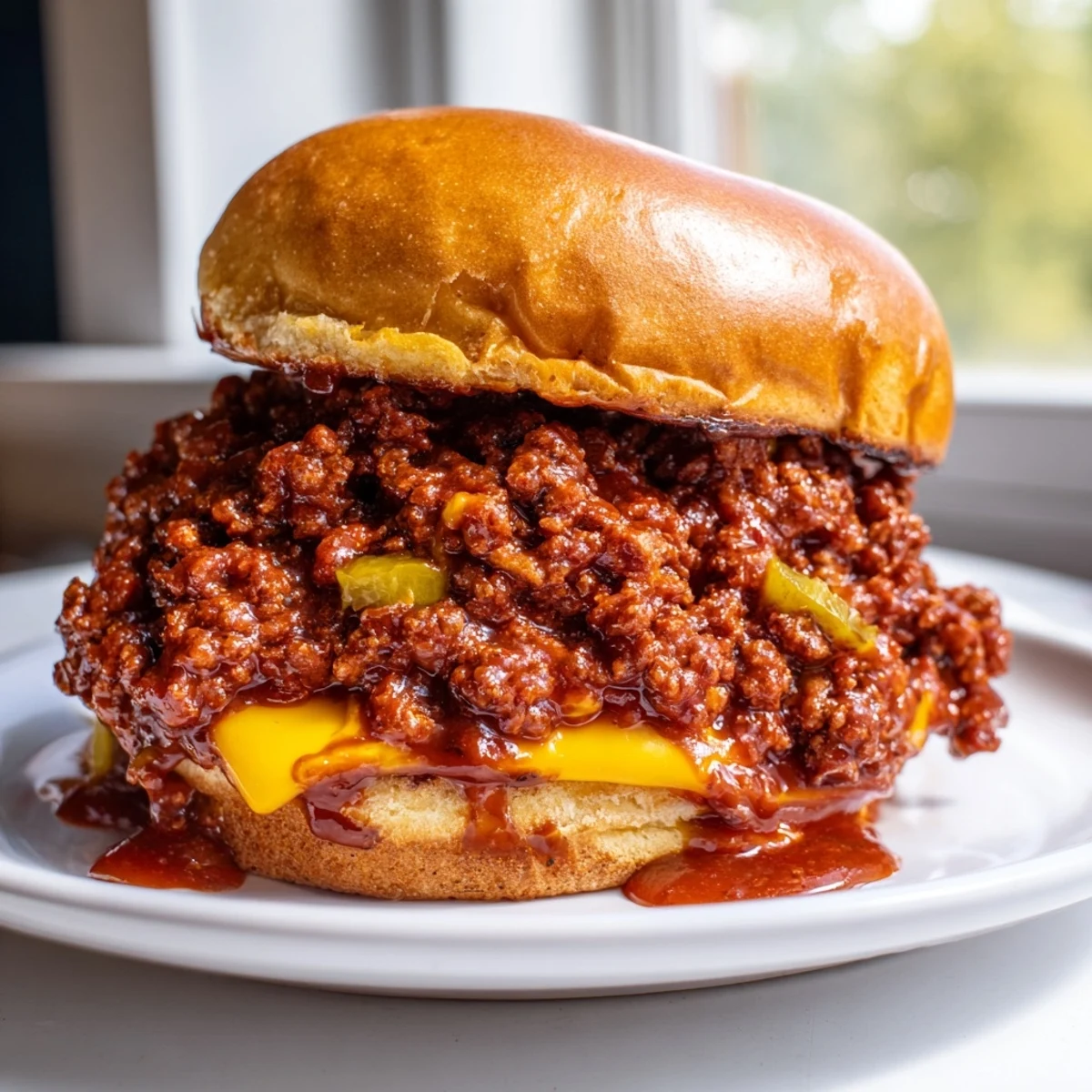 Smashed beef smothered in tangy sauce makes these Sloppy Joes irresistible and cheesy