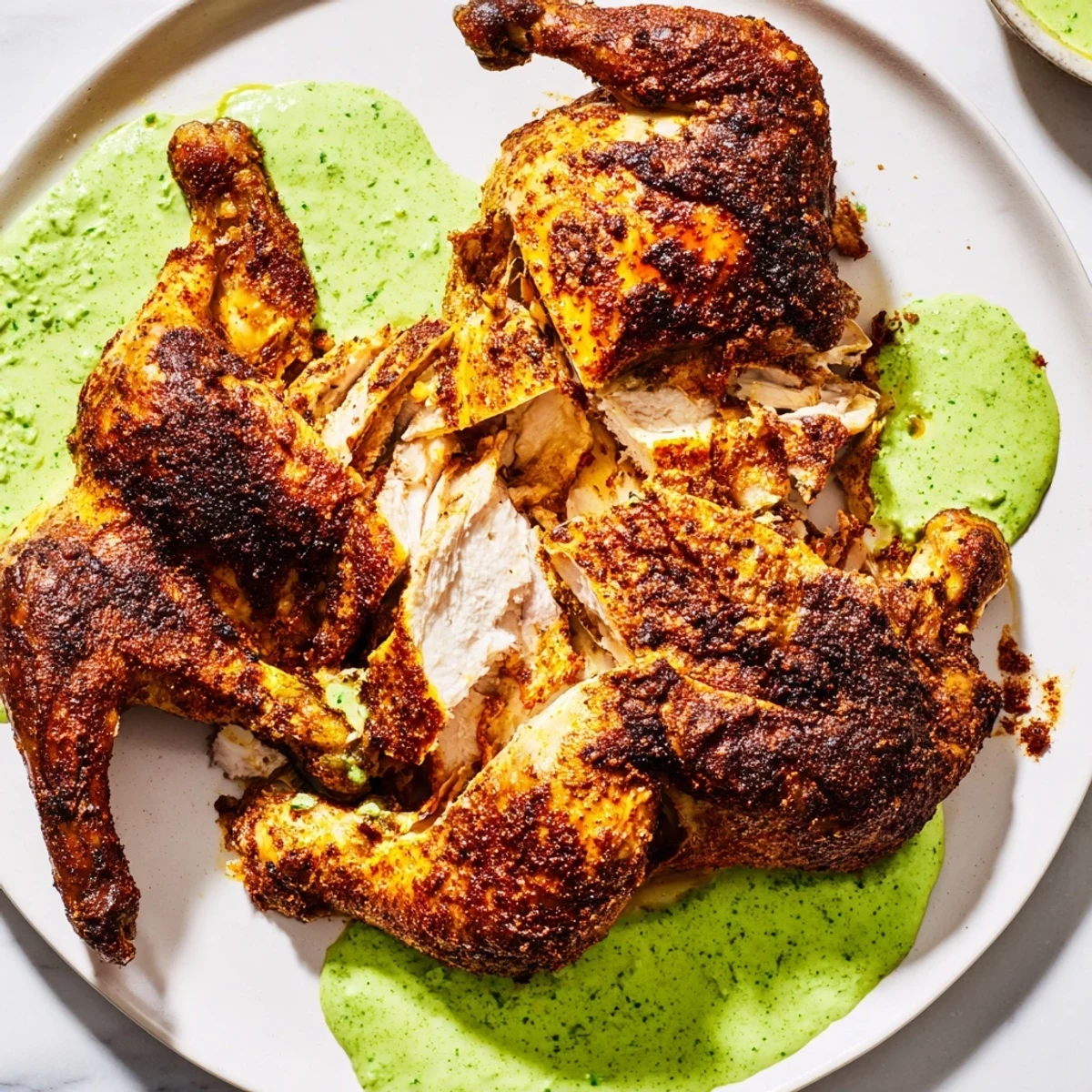 Crispy-skinned Peruvian chicken delight fresh from the oven ready to carve and serve