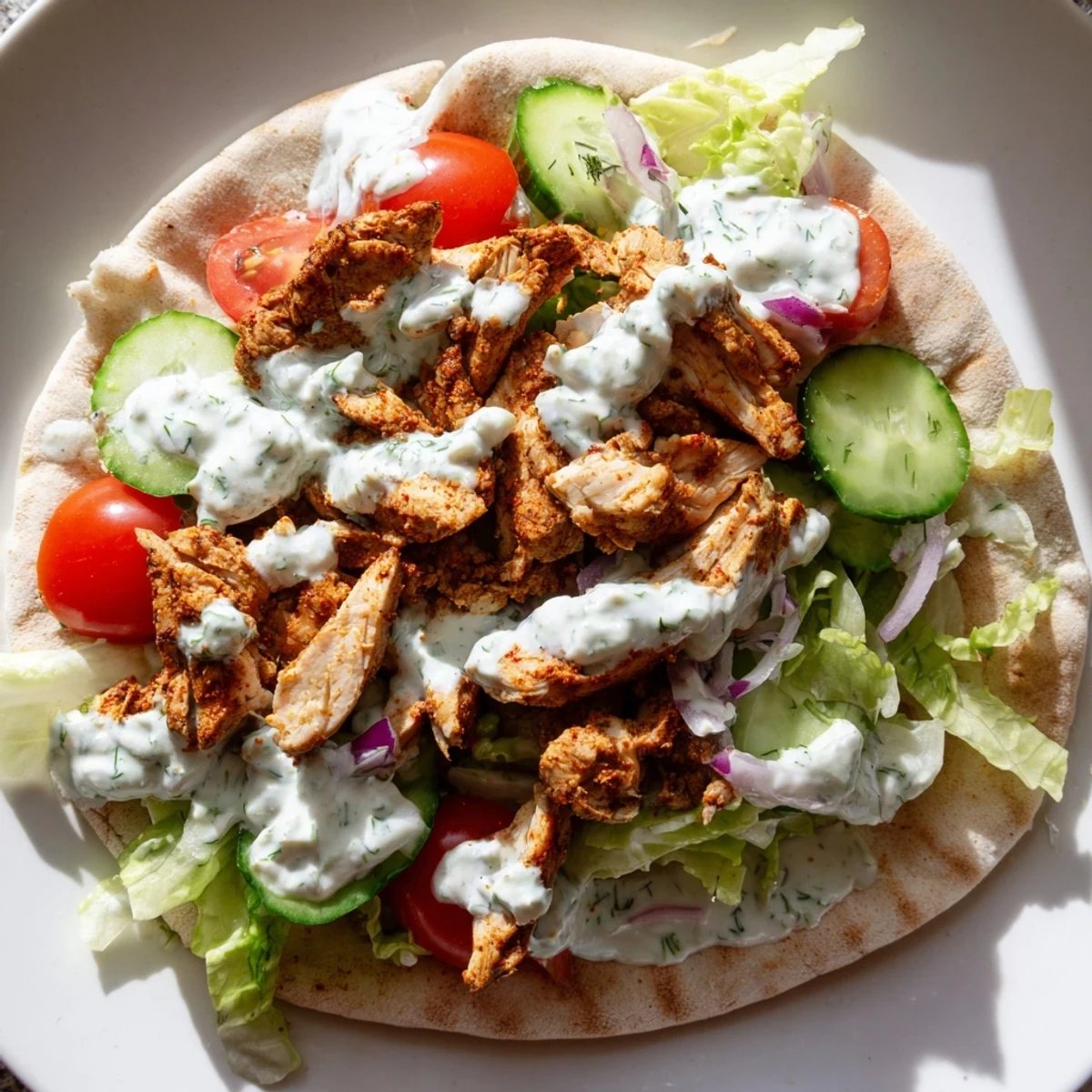 Juicy Mediterranean spiced flavor packed chicken pitas stuffed with fresh cucumber and tangy dill sauce