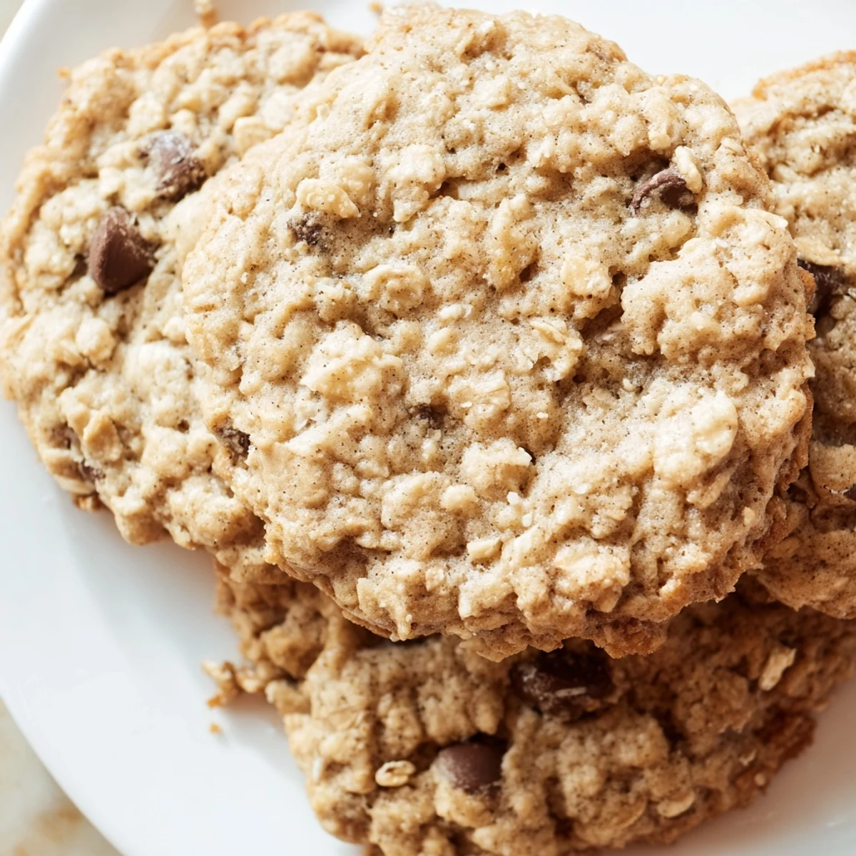 Golden chewy banana oatmeal cookies with speckled oats on a rustic baking sheet