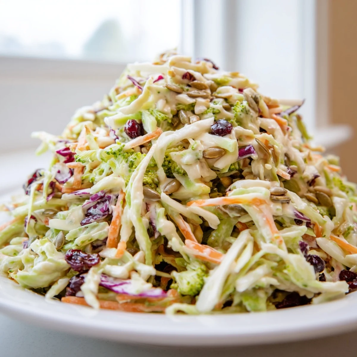 Crisp broccoli slaw tossed with shredded carrots and a smooth mayo dressing