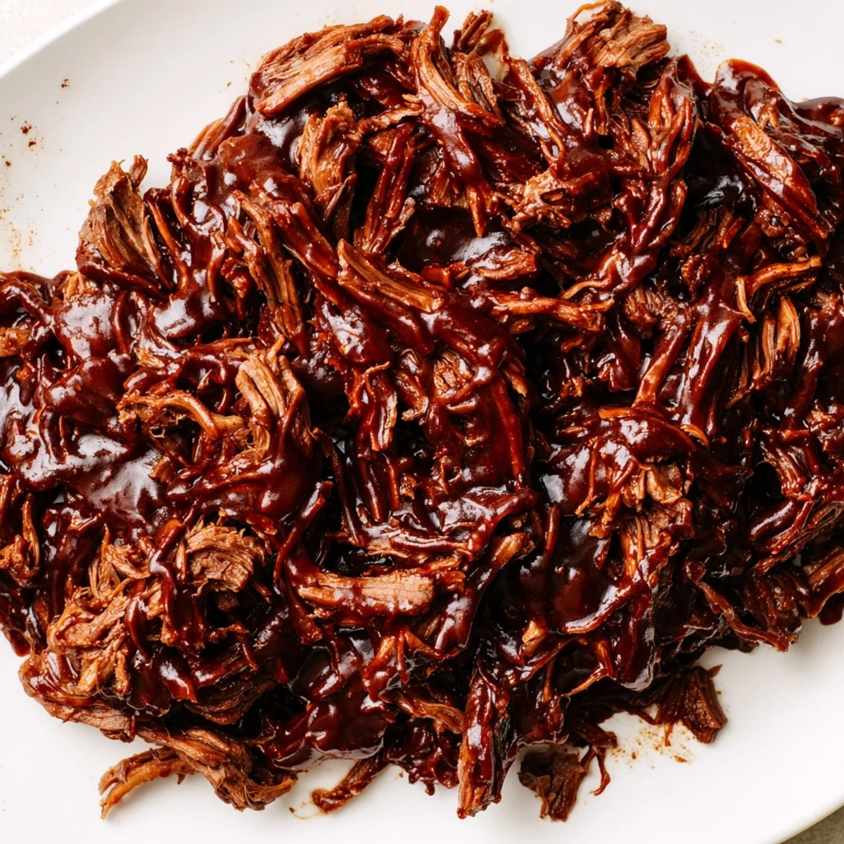 Slow Cooker BBQ Pulled Beef piled high on a toasted bun with creamy coleslaw