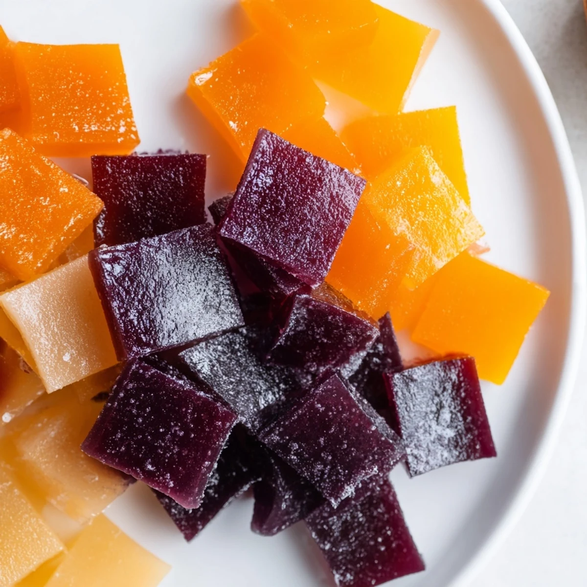 Glossy collagen fruit jellies shaped in fun silicone molds glisten under warm kitchen light