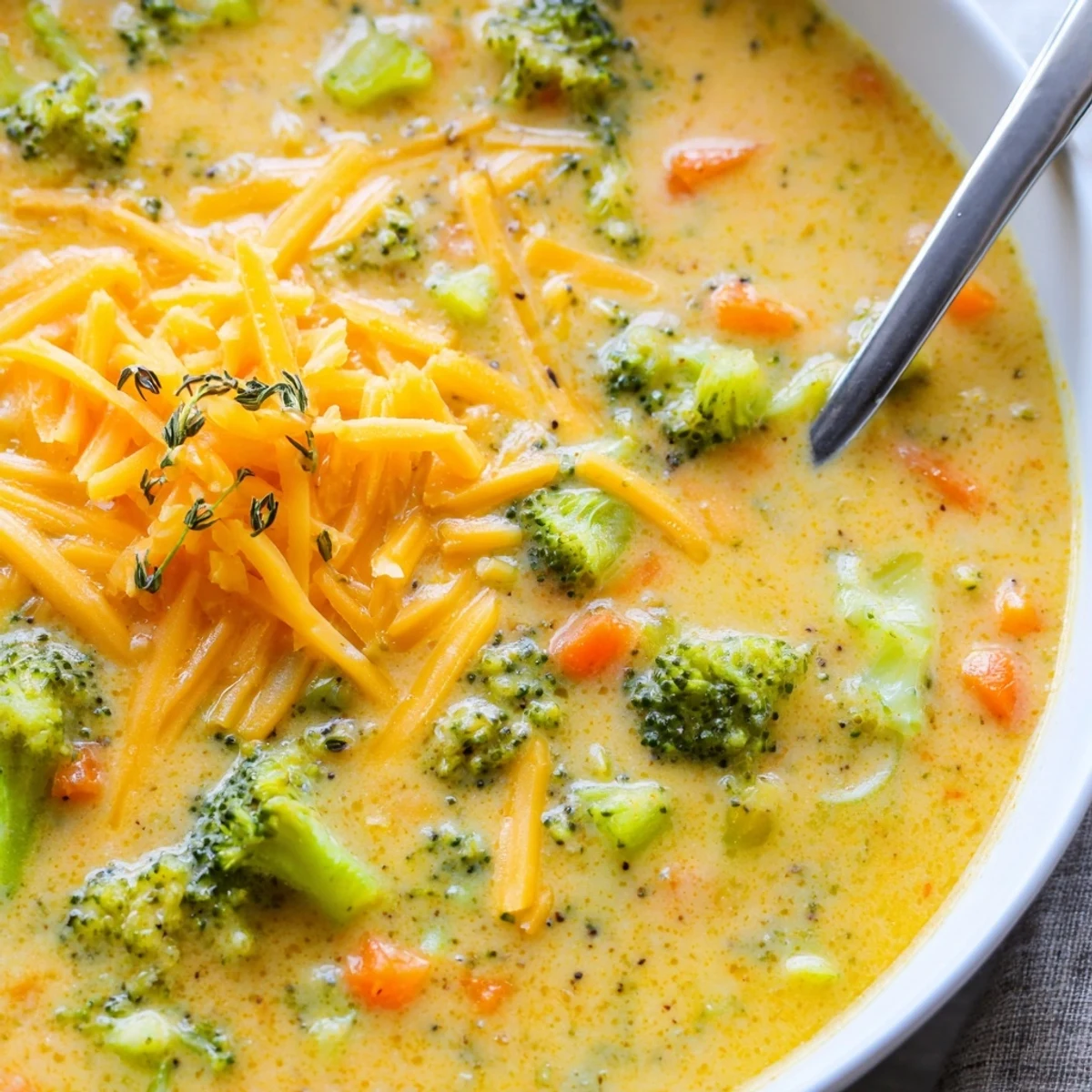 Velvety slow cooker broccoli cheese soup ladled into a mug on a cozy winter table