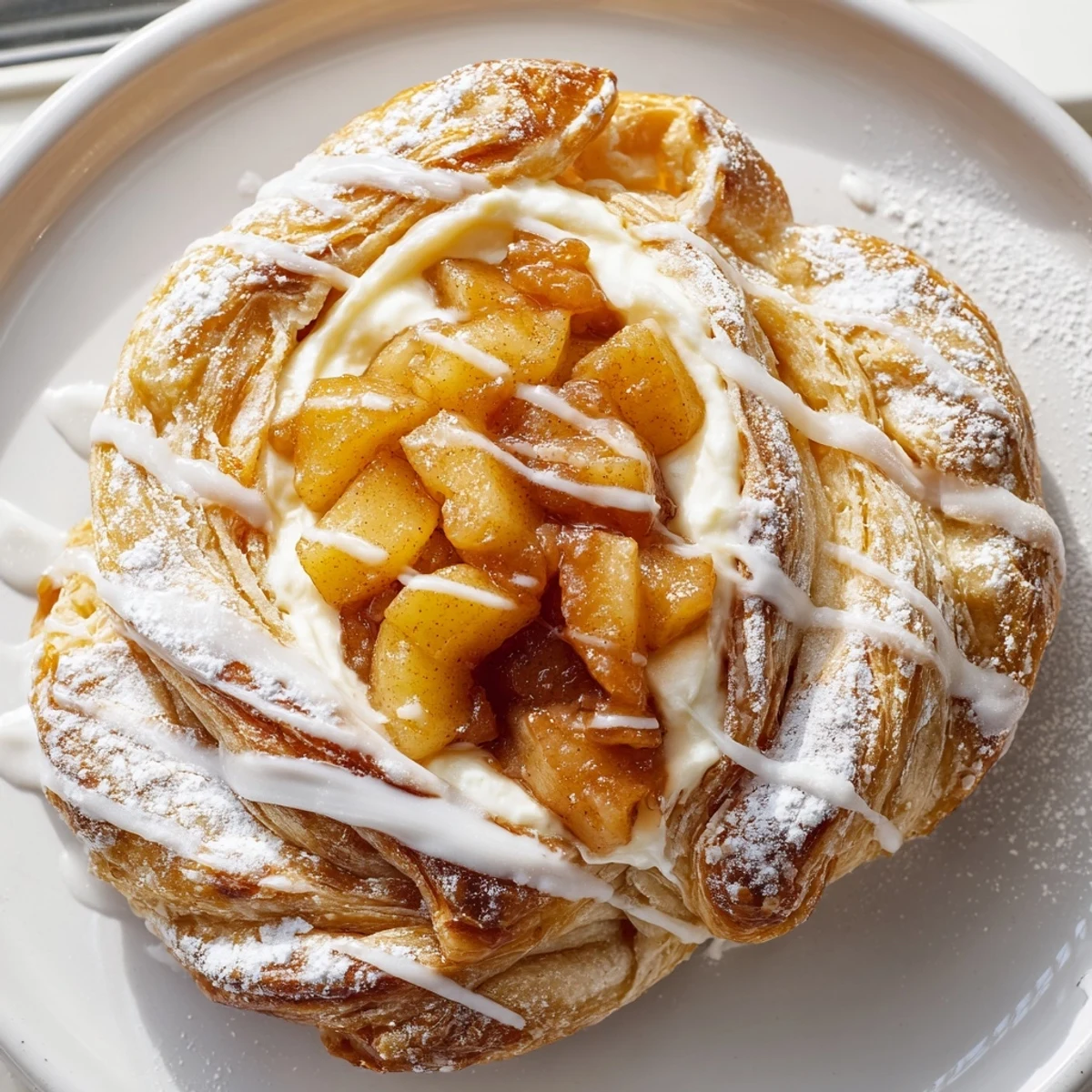 Freshly baked apple cheese danishes featuring tender cinnamon apples and rich cream cheese filling