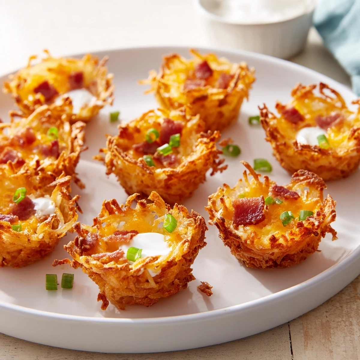Golden cheesy loaded hashbrown bites fresh from the oven with crispy edges