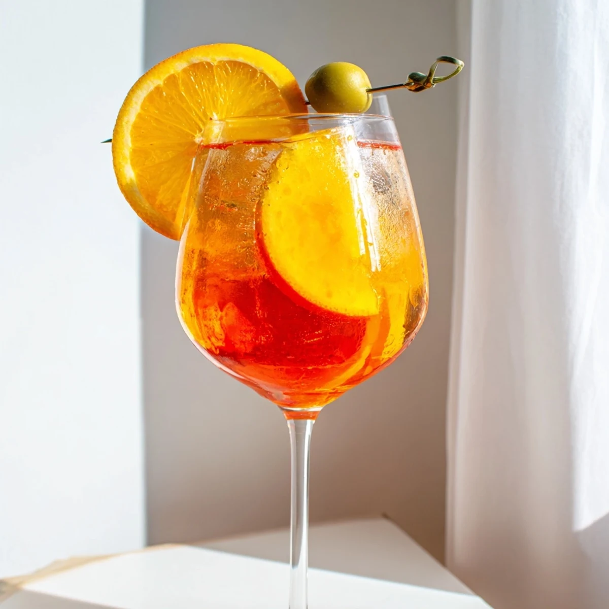 Golden Spritz cocktail with sparkling soda and bright orange garnish ready to serve