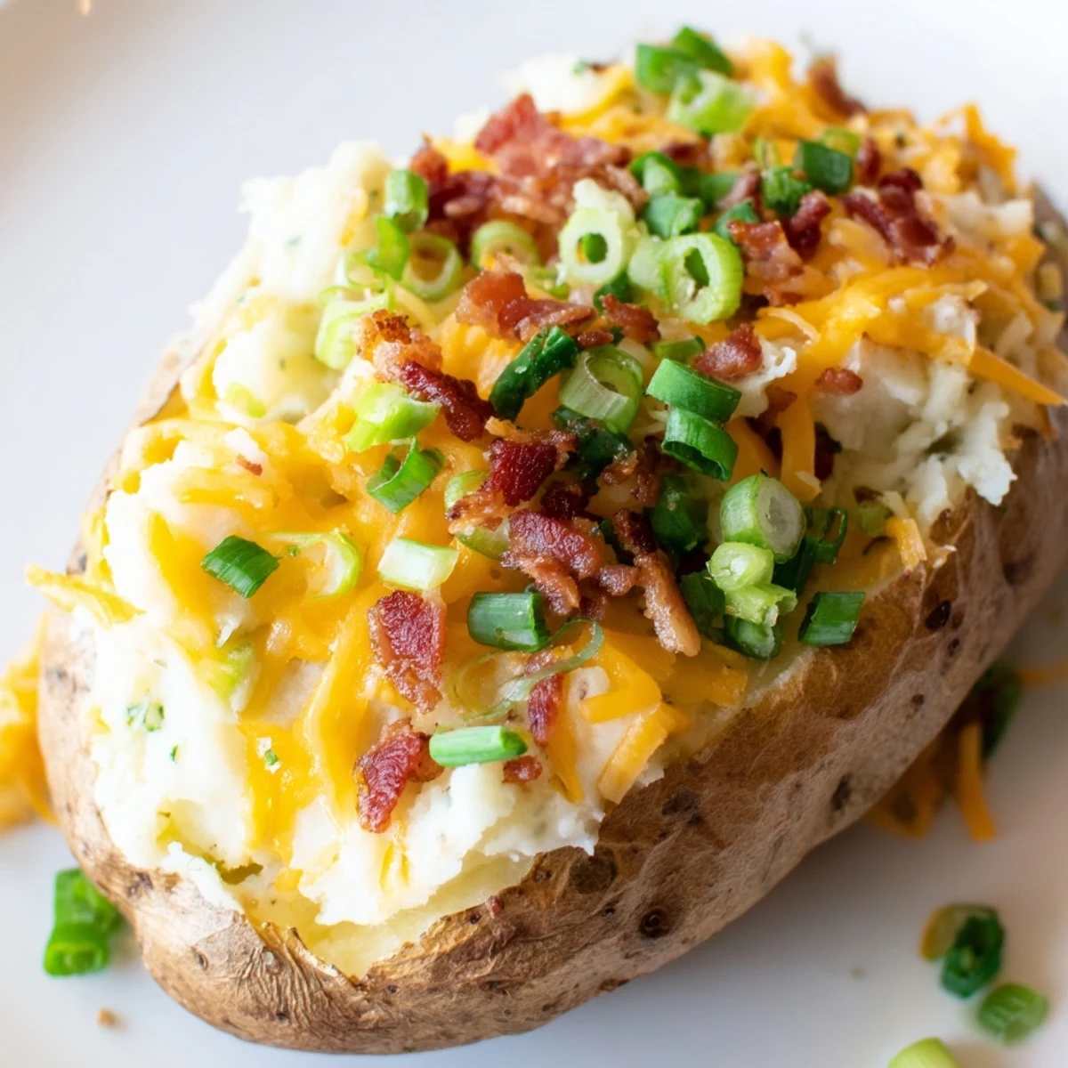 Delicious spicy twice baked potatoes loaded with cream cheese and savory green onions.