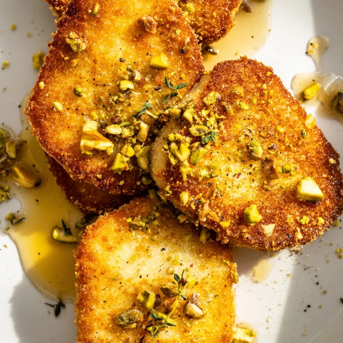 Golden fried Honey Halloumi drizzled with sweet honey and crunchy toasted pistachios  