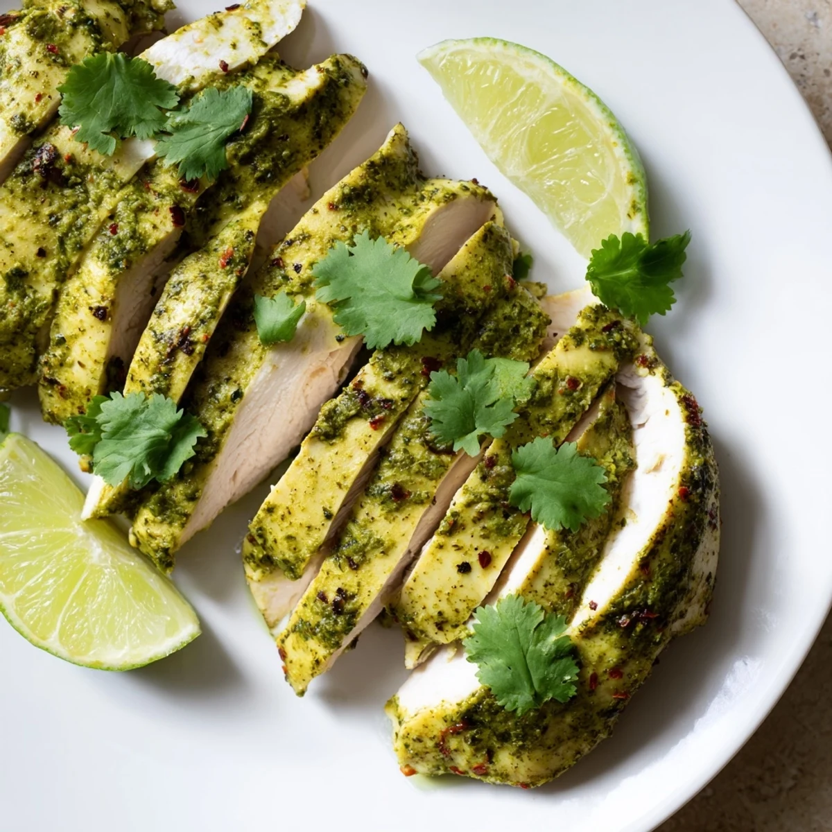 Zesty pan-seared cilantro lime chicken garnished with chopped fresh herbs  