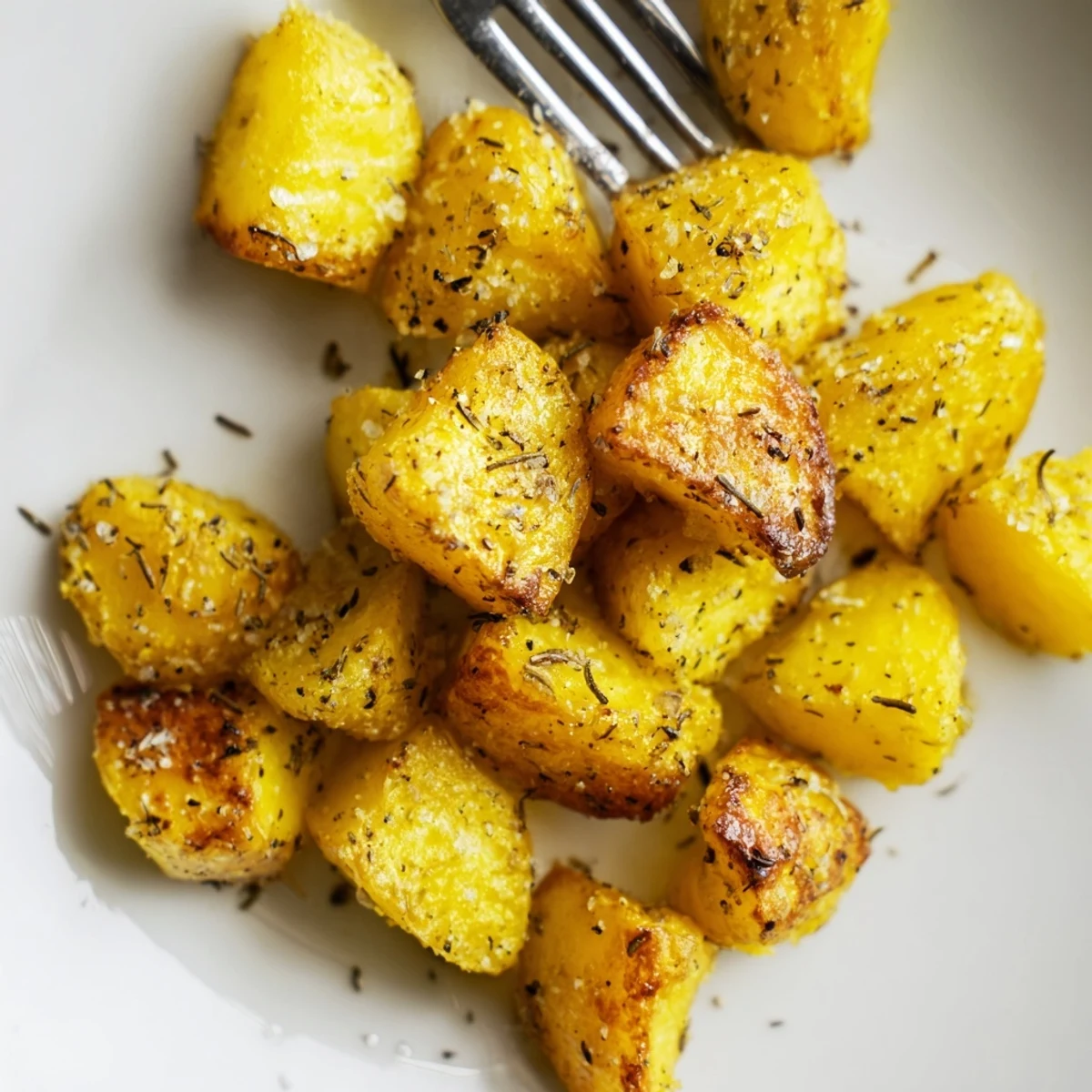 Golden roasted potatoes with crispy edges and fluffy centers, seasoned with herbs.