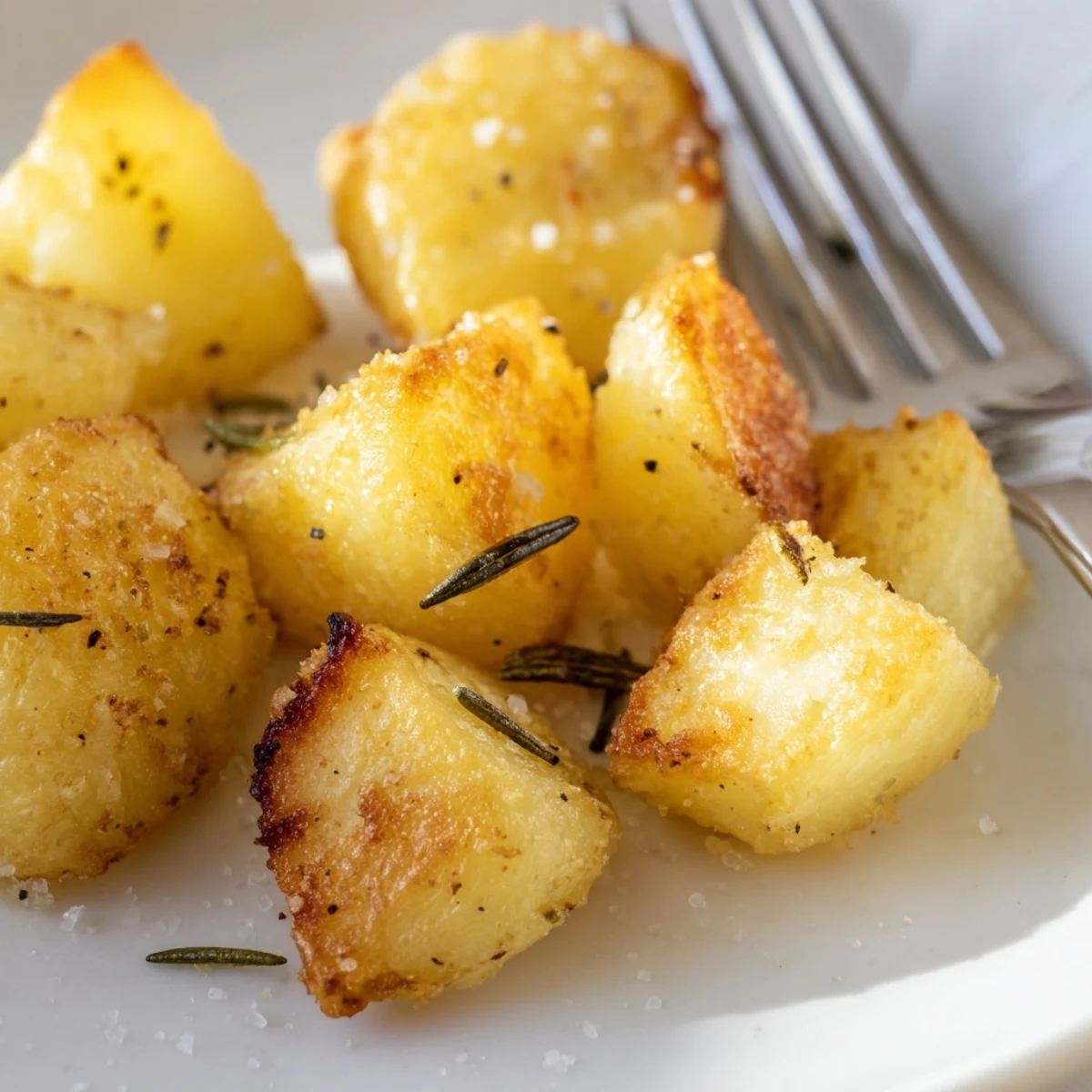 Crispy roasted potatoes on a baking sheet, perfectly browned and ready to serve.