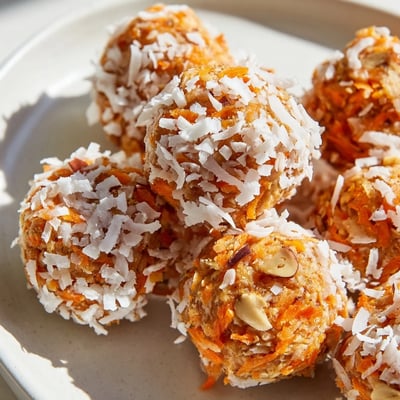 A close-up of No Bake Carrot Cake Bites shows moist carrots, walnuts, and a soft, chewy texture.