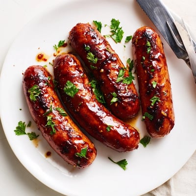 Juicy BBQ sausage recipe served in soft rolls with pickles and parsley