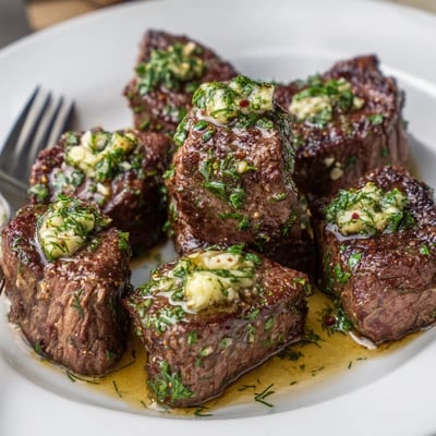 Pan-seared Cowboy Butter Steak Bites Recipe served warm with lemon zest