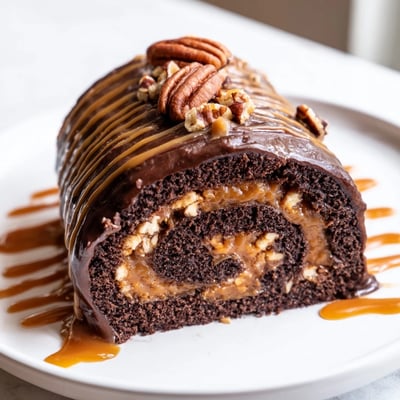 Chocolate Caramel Turtle Cake
